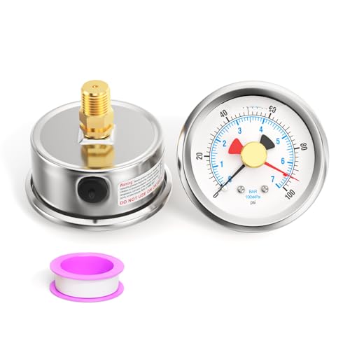 0 100PSI Stainless Steel with Reset Pointer Liquid Filled Pressure Gauge