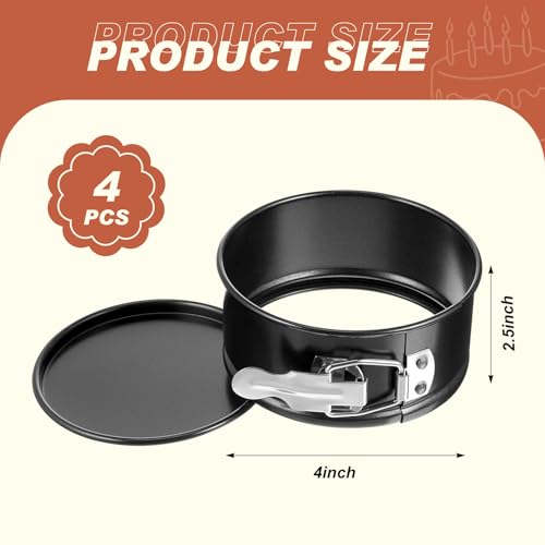 4 Pcs 4 Inch Non Stick Springform Pan with Removable Bottom Carbon Steel Round Springform Cheesecake Pan with Stainless Steel Spring Buckles for Baking Kitchens Restaurant (4 Count)