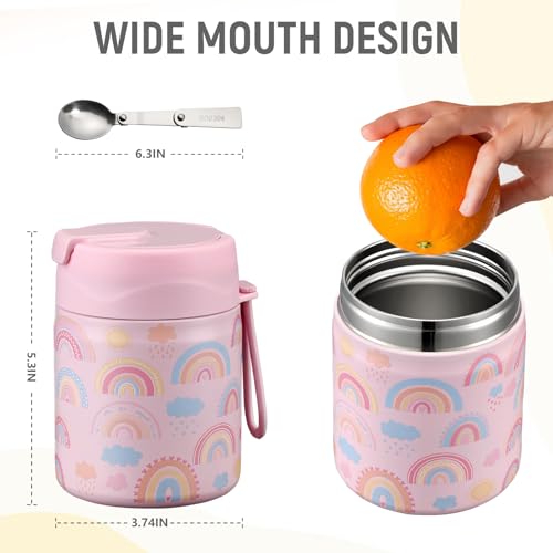 17oz Soup Thermo for Hot Food Kids Insulated Vacuum Food Jar with Stainless Steel Spoon Wide Mouth Thermo Leakproof Lunch Food Container Kids Hot Lunch Box