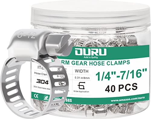 40PCS Hose Clamps Stainless Steel Adjustable 1 (16 Ounce)