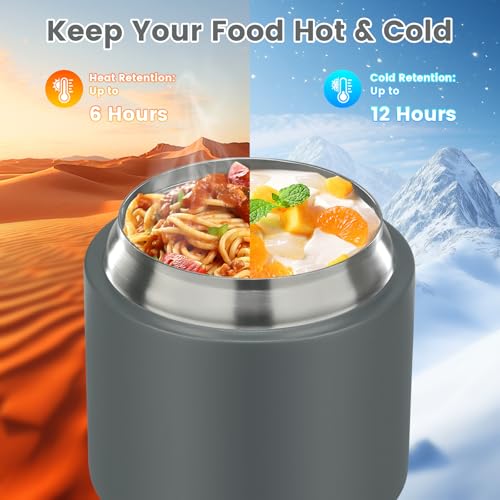 2-in-1 Insulated Food Jar with a Snack Container - 15oz Kids Soup Thermos for Hot Food with Handle and Spoon, Leak Proof Bento Lunch Box Kids, Perfect for School & Travel