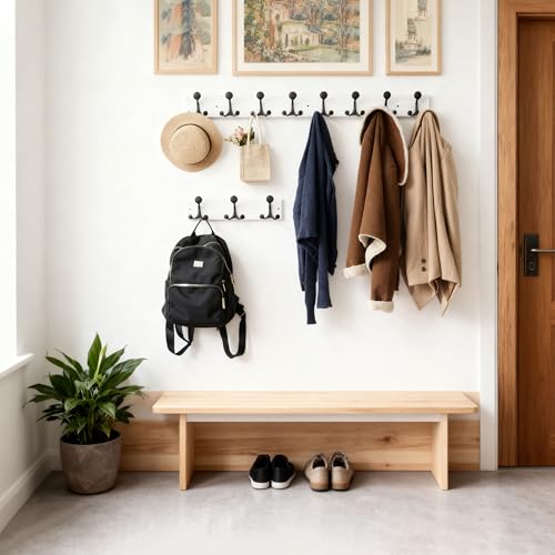 17 Inch Wood Coat Rack Wall Mount with 3 Triple Hooks (2 Count)