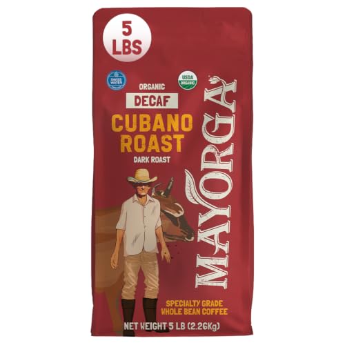 Decaf Dark Roast 5lb Bag Cafe Swiss Water Decaffeinated Cubano Roast 100% Arabica Whole Coffee Beans (80 Ounce)