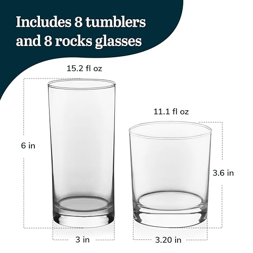 Province Tumbler & Rocks Drinking Glasses Set of 16 (16 Count)