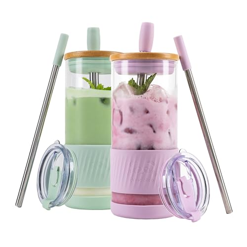 Glass Cups With Lids and Straws (2 Count)