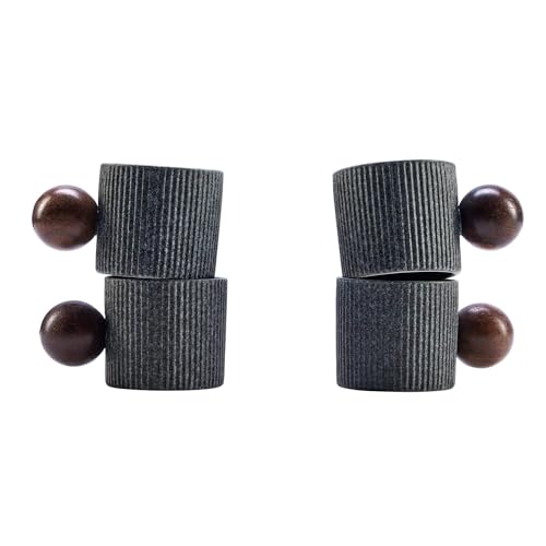 Ceramic Mini Espresso Cups Demitasse Cups with Round Wooden Handle Vertical Stripes Tea Cups (4 Count)