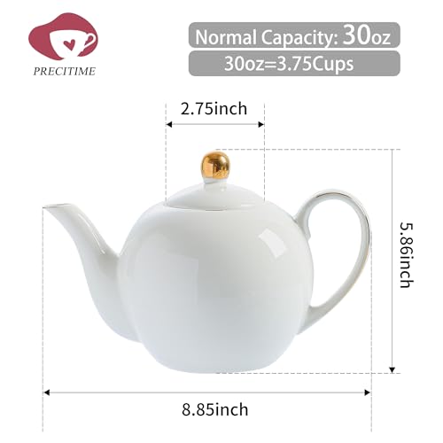 30oz White Porcelain Teapot