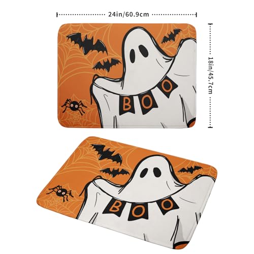 Orange Halloween Dish Drying Mat Spooky Boo Ghost Black Bats Dish Drainer Mats 18"x24" Spider Web Microfiber Reversible Dish Drying Rack Pad Protector for Kitchen Countertop Large Decor