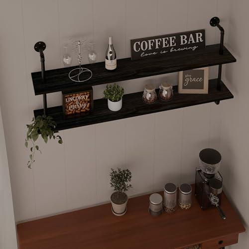 Floating Bookshelf Shelves Industrial Pipe Shelving Pipe Shelves Rustic Wall Shelf 48 Inch Farmhouse Book Shelves for Wall Mounted (2 Count)