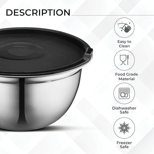 Premium Brushed Stainless Steel Mixing Bowls Sets (5 Count)