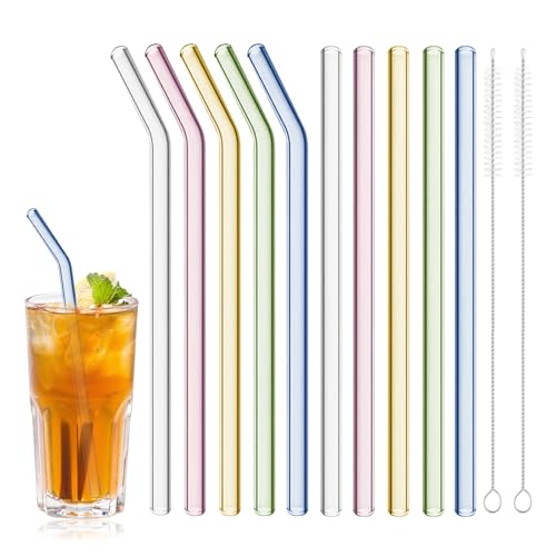 10 Pcs Reusable Glass Straws Shatter Resistant