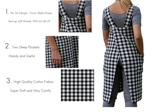 Women's Pinafore Square Apron Baking Cooking Gardening Works Cross Back Cotton