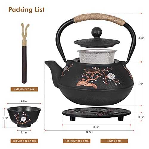 Japanese Style Cast Iron Teapot with Infuser Trivet Tetsubin Kettle