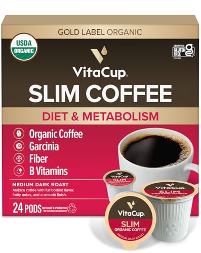 Slim Organic Medium Dark Roast Coffee Pods for Diet Support (24 Count)