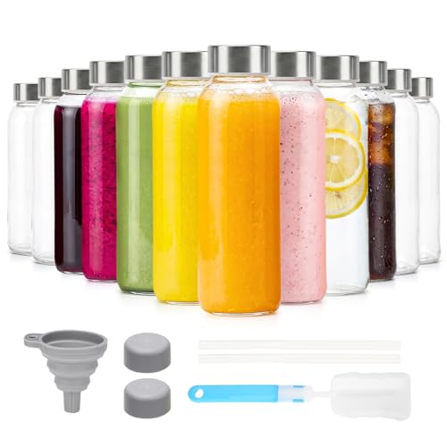 Glass Water Bottles with Lids 16 oz
