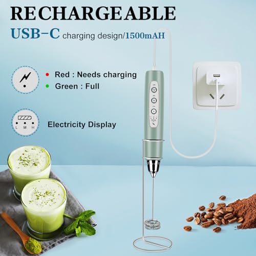 Milk Frother Wand Rechargeable Handheld Whisk Coffee 3 Speed Adjustable