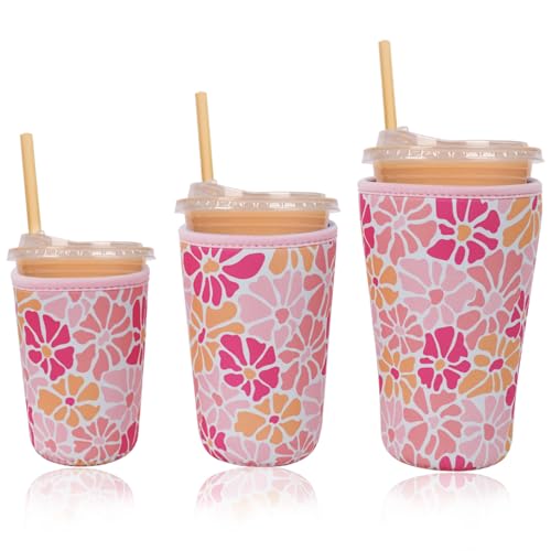 Reusable Insulated Neoprene Iced Coffee Cup Sleeve (3 Count)