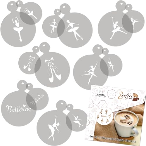 Coffee Stencils and Cookies Decoration 14Pcs 2.8”x2.8” and 4.3”x4.3” (14 Count)