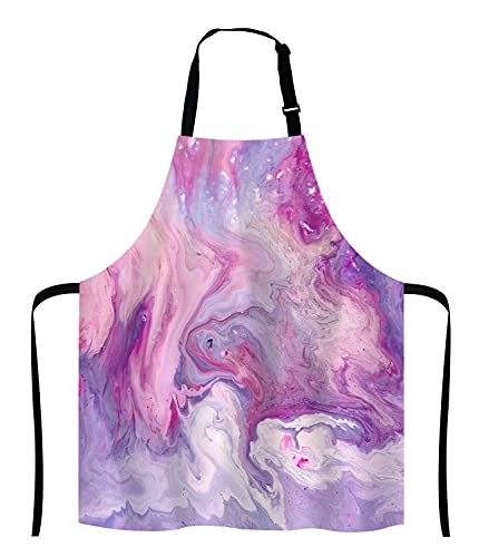 Purple Marble Pattern Bib Apron with Adjustable Neck for Men Women