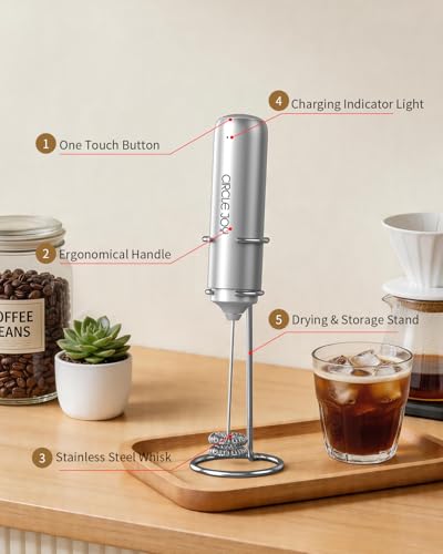 Rechargeable Milk Frother Handheld with Stand
