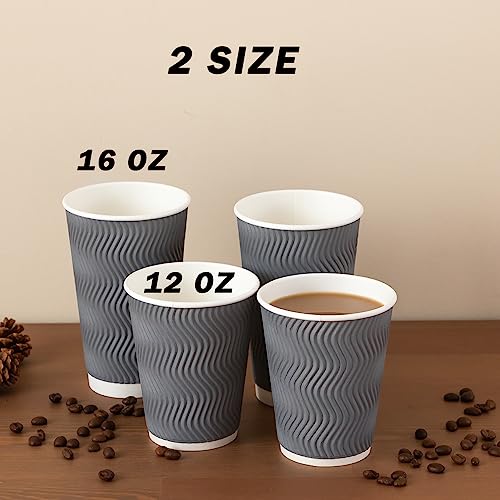 120 Pack 12 oz Coffee Cups Disposable Insulated Paper Cup Gray (120 Count)
