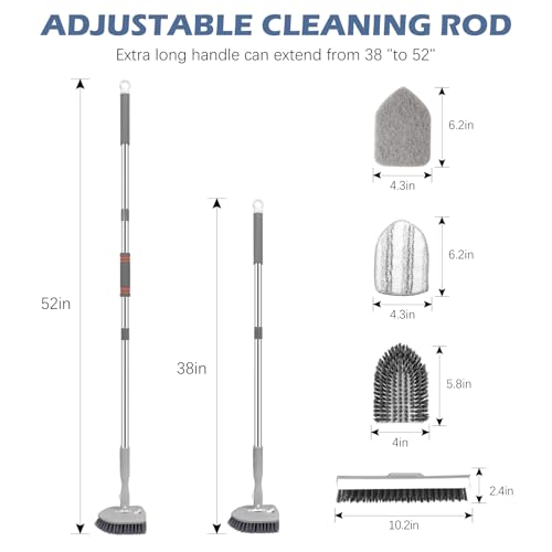 4-in-1 Tile Tub Floor Scrubber with V-Shaped Grout Brush, Gray