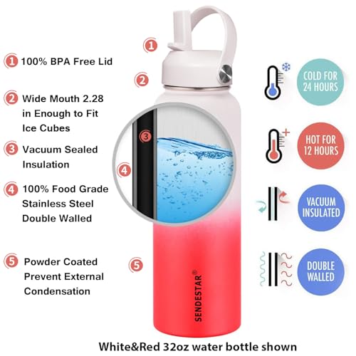 Water Bottle 32oz Double Wall Vacuum Insulated Leak Proof Stainless Steel Sports Water Bottle