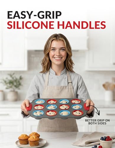 12 Cup Mini Muffin Pan with Silicone Muffin Liners. Professional Cupcake Pan for Baking Muffin Mold