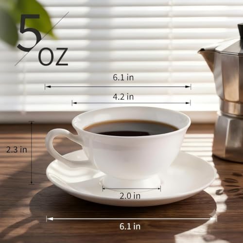 Fine Bone China Espresso Cups and Saucers Set of 4 (4 Count)