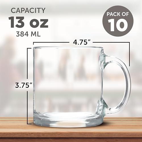 Clear Glass Coffee Mugs 13 oz. Set of 10 (10 Count)