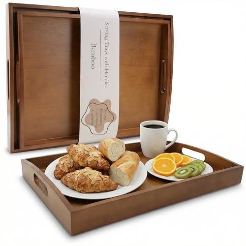 Bamboo Serving Tray with Handles (2 Count)