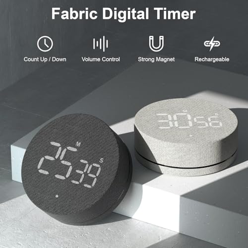 Desk Timer for Productivity Magnetic Digital Kitchen Timer Rechargeable Fabric Mesh Cover 99 Mins Countdown