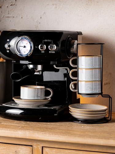 6oz Stackable Cappuccino Cups Set of 4 with Saucers & Stand (9.99 Count)