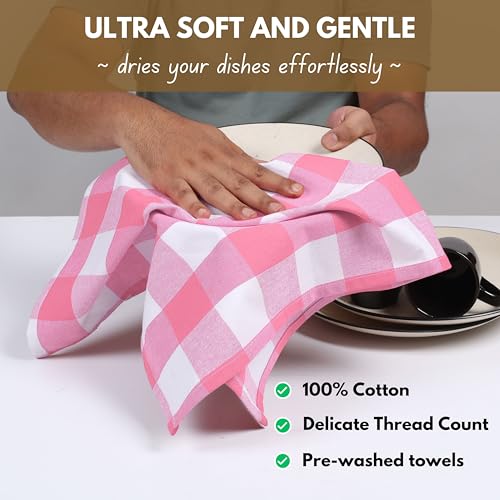 Pink Checked Kitchen Towel 16"x26" (12 Count)