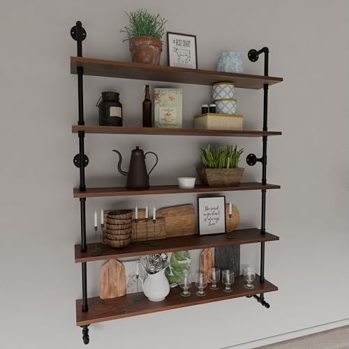 Industrial Pipe Wall Shelves Pipe Shelving with Real Wood Plank