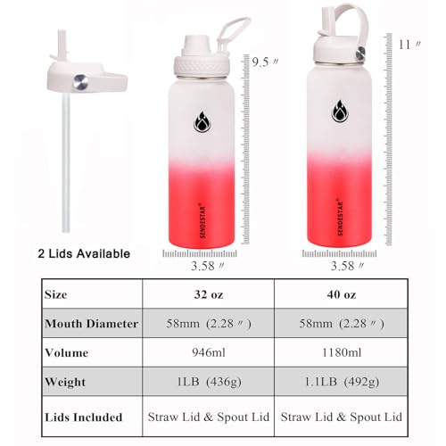 Water Bottle 32oz Double Wall Vacuum Insulated Leak Proof Stainless Steel Sports Water Bottle