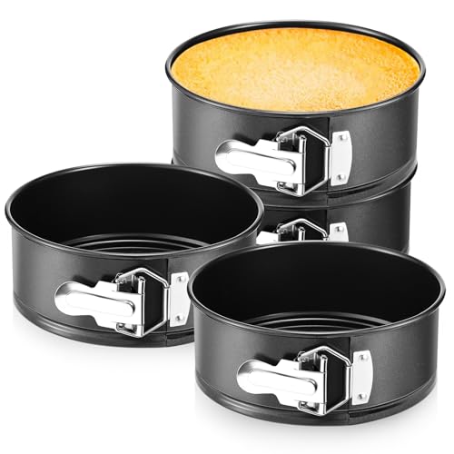 4 Pcs 7 Inch Non Stick Springform Pan with Removable Bottom Carbon Steel Cheesecake Pan Round Springform Cake Mold with Stainless Steel Spring Buckles for Baking Kitchens Restaurant (4 Count)