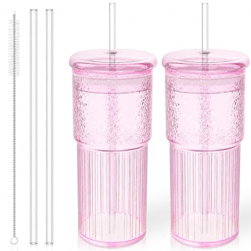 Glass Cups with Lids and Glass Straws (2 Count)