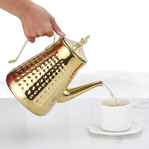 1.8L(60oz) Stainless Steel Hammer Patterned Teapot With Removeable Infuser,Loose leaf cover,Gold