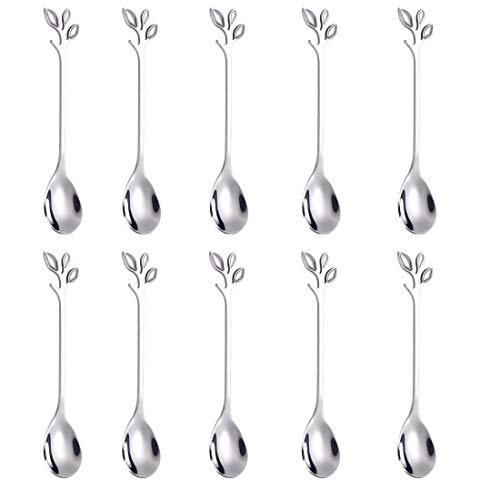 Elegant Silver Leaf Coffee Spoons (10 Count)