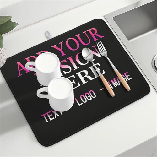 Custom Personalized Dish Drying Mat 18x24 Inch Customized Drying Mats with Picture Text for Kitchen Counter Custom Image Microfiber Absorbent Dishes Pad for Travel Festivals Family Memories Home Decor