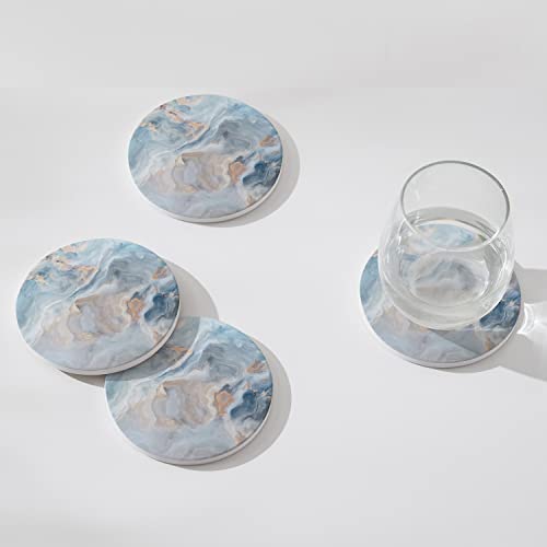 Set of 6 Abstract Blue Marble Coasters with Holder (6 Count)
