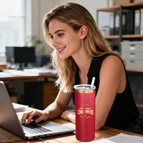 20 oz Skinny Tumblers Bulk with Lids and Straws Bright Red