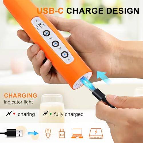 Fluorescence Orange Handheld Milk Frother Wand for Coffee