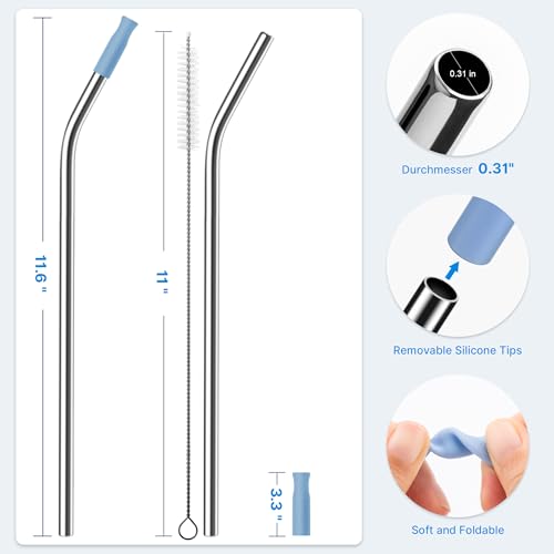 2 Pcs Stainless Steel Straw with Silicone Tips for 30 oz Stanley Tumbler