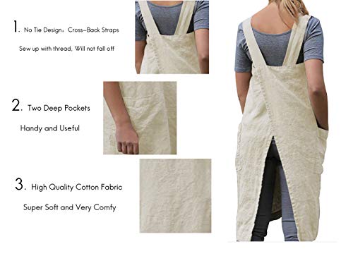 Women's Pinafore Square Apron Baking Cooking Gardening Works Cross Back Cotton