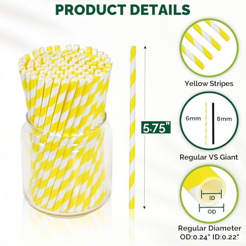 5.75 inch Short Yellow Paper Drinking Straws for Cocktail (500 Count)