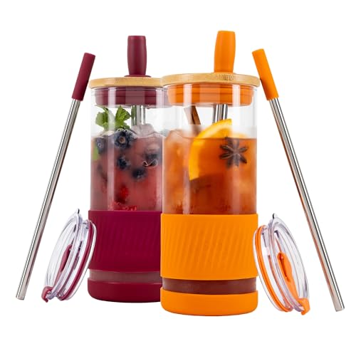 Glass Cups With Lids and Straws (2 Count)