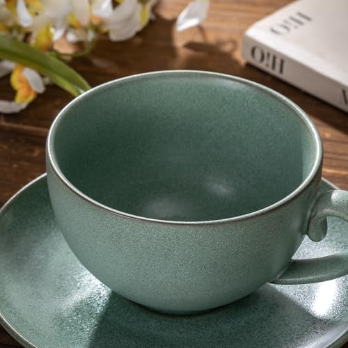 Cup and Saucer Set Turquoise Ceramic Cappuccino Mug Set of 1