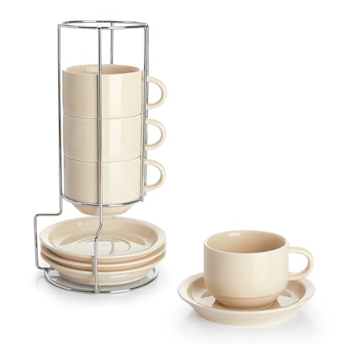 8oz Porcelain Cappuccino Cups Set with Saucers (8 Count)